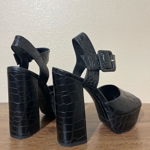 Alice + Olivia Black Croc-Embossed Platform Heels - Picture 3 of 7